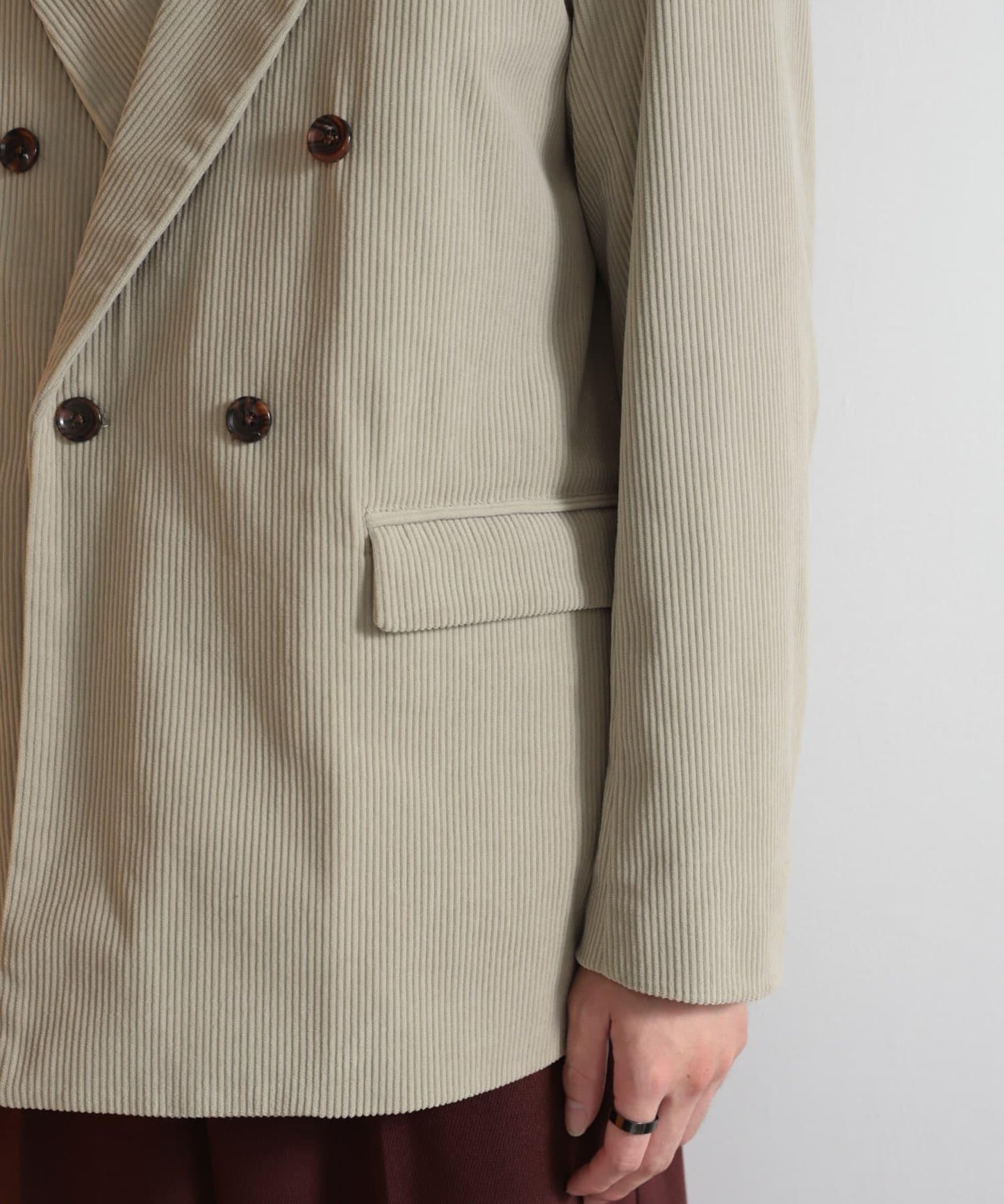 「套裝可搭配」燈芯絨雙排扣寬鬆西裝外套