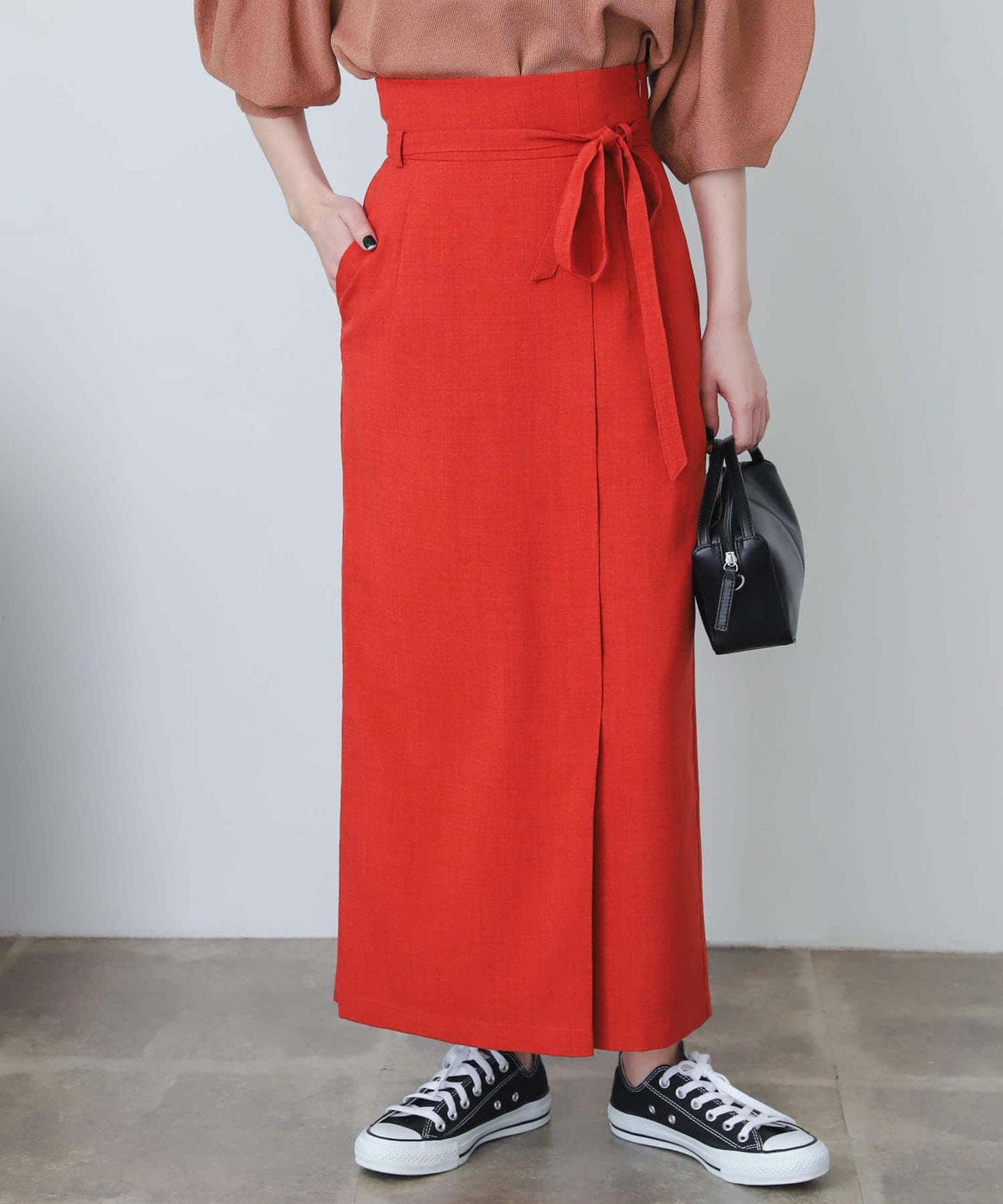 含XS及TALL尺碼 亞麻感高腰裹身半身裙