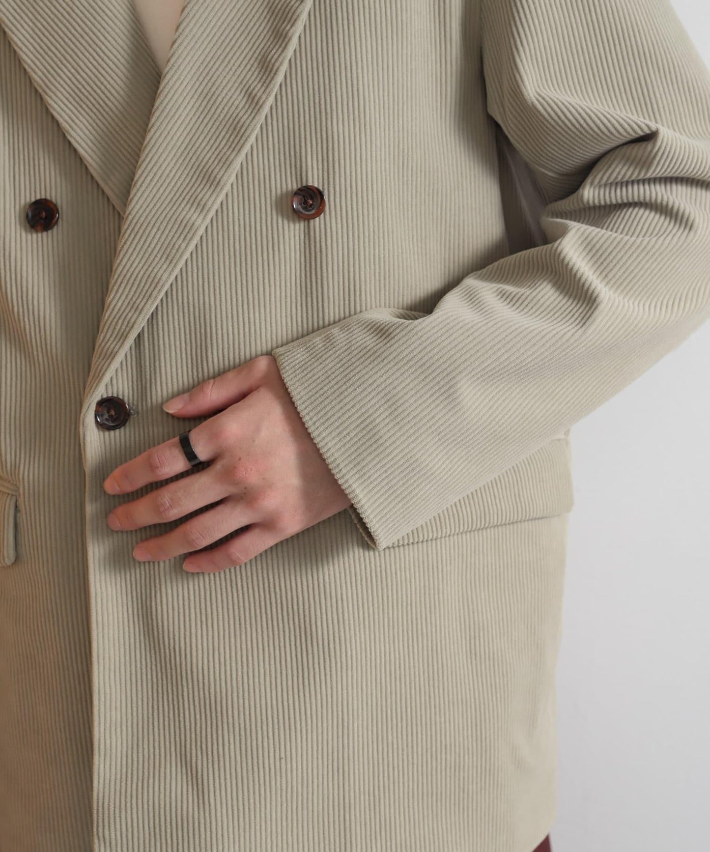 「套裝可搭配」燈芯絨雙排扣寬鬆西裝外套