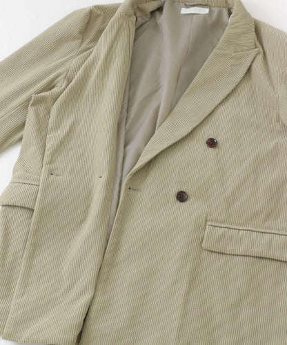 「套裝可搭配」燈芯絨雙排扣寬鬆西裝外套