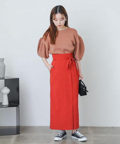 含XS及TALL尺碼 亞麻感高腰裹身半身裙