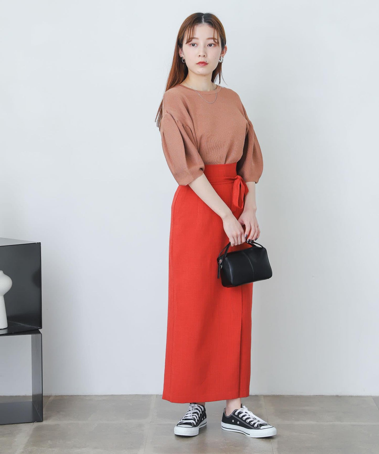 含XS及TALL尺碼 亞麻感高腰裹身半身裙