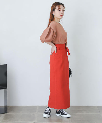 含XS及TALL尺碼 亞麻感高腰裹身半身裙