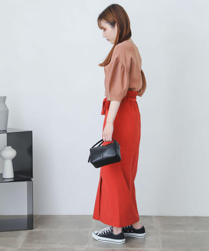 含XS及TALL尺碼 亞麻感高腰裹身半身裙