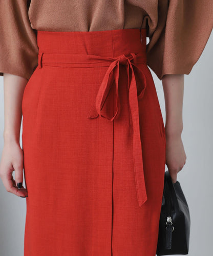 含XS及TALL尺碼 亞麻感高腰裹身半身裙
