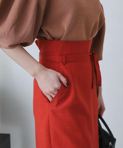 含XS及TALL尺碼 亞麻感高腰裹身半身裙