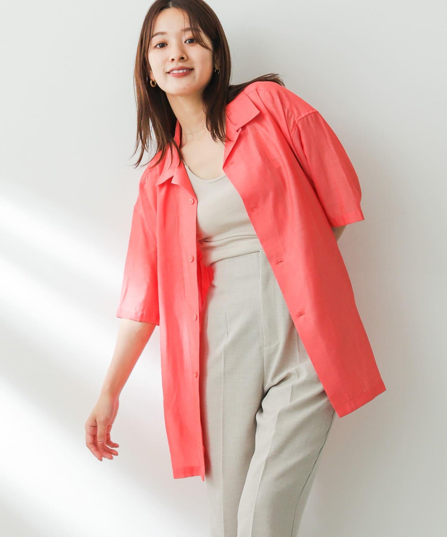 透視香檳色開領襯衫