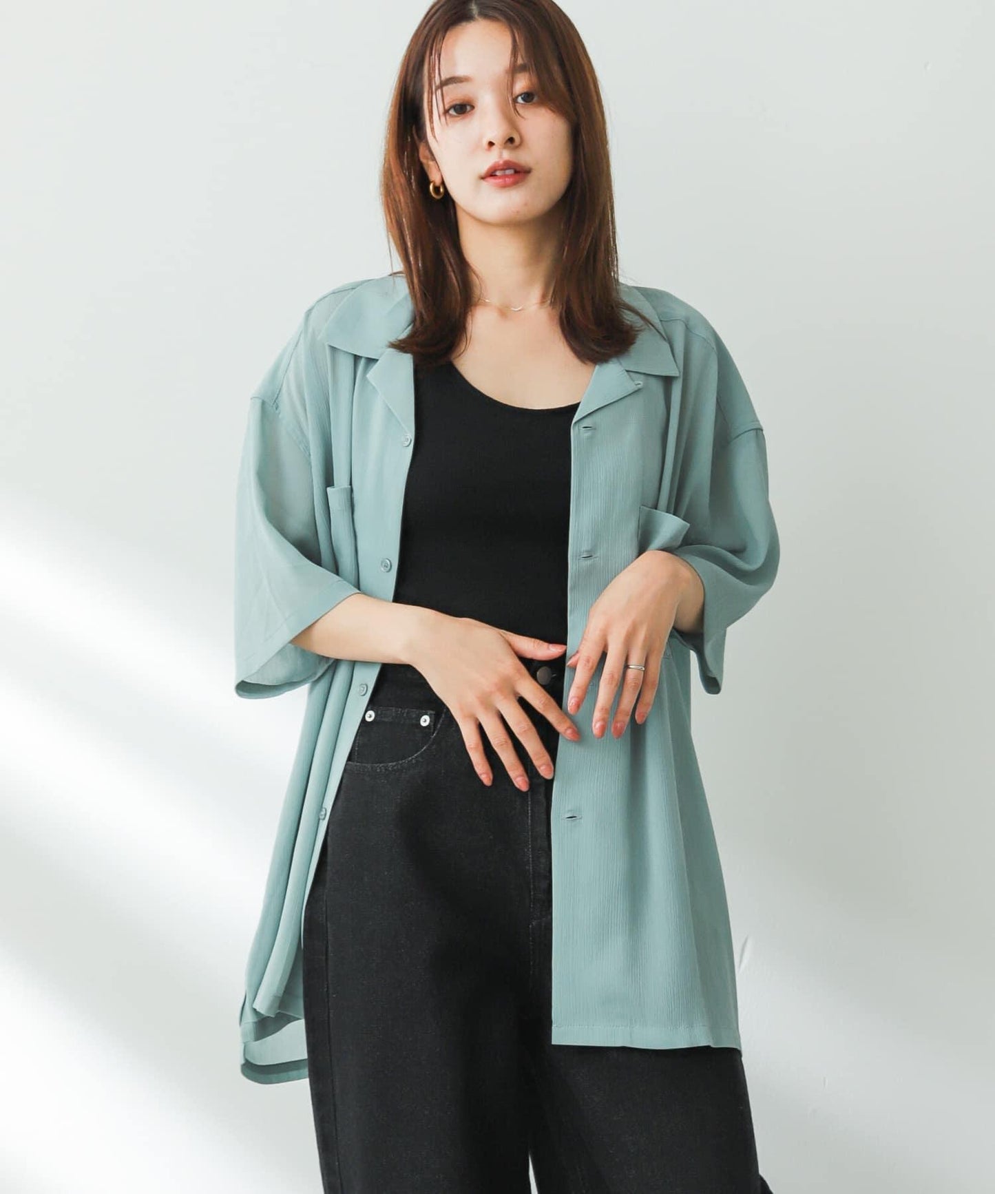 透視香檳色開領襯衫