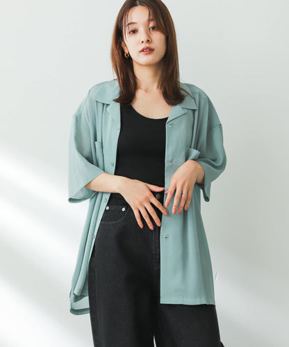 透視香檳色開領襯衫