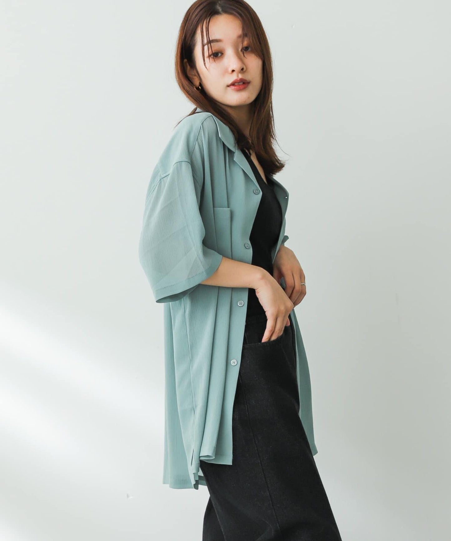 透視香檳色開領襯衫