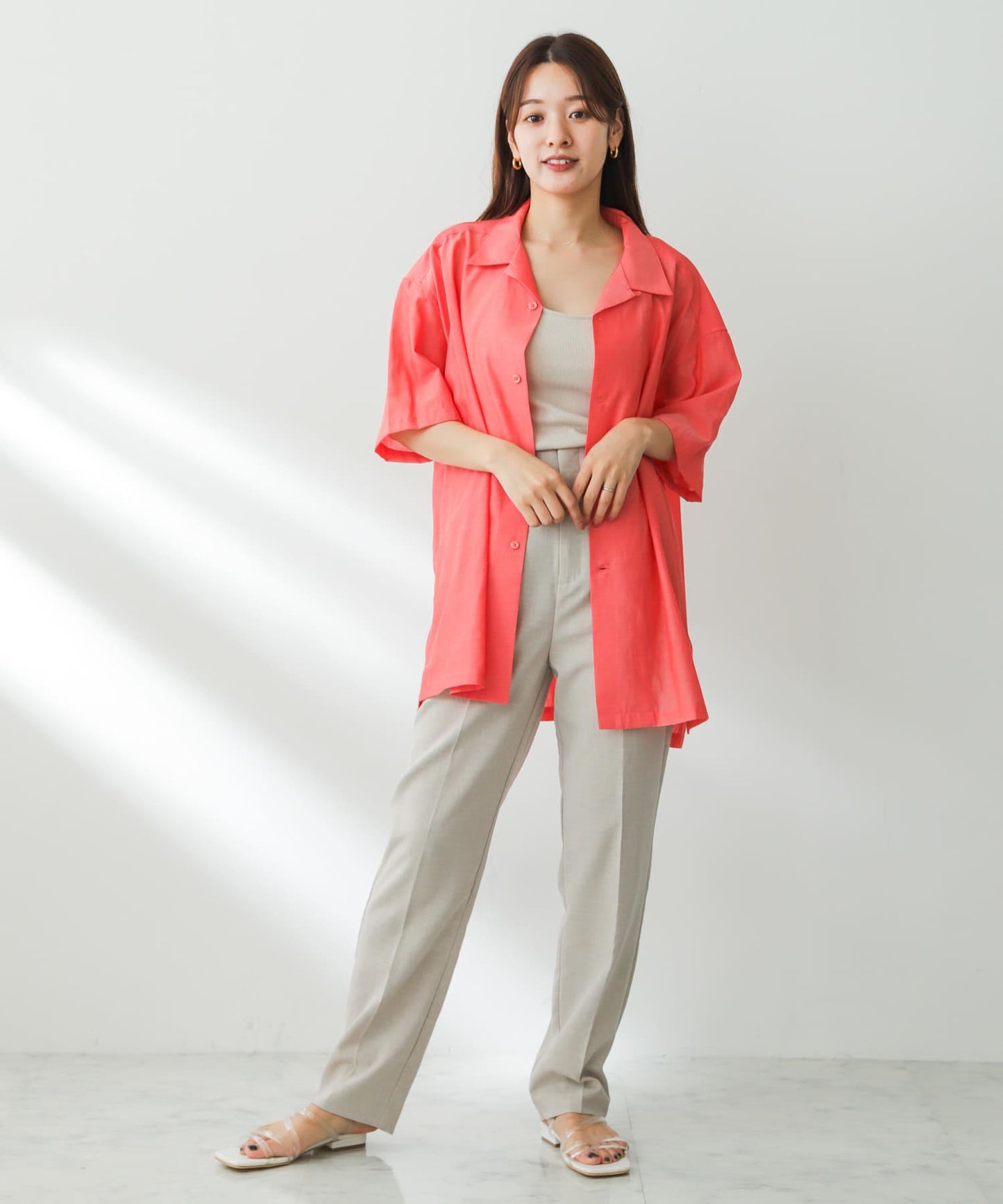 透視香檳色開領襯衫