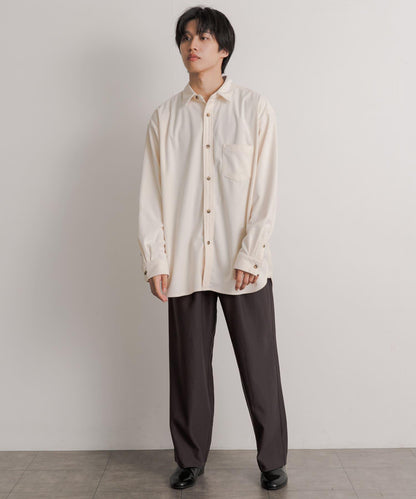 羊毛感雙褶寬腿褲