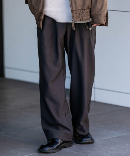 羊毛感雙褶寬腿褲