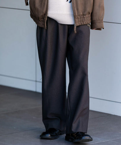 羊毛感雙褶寬腿褲
