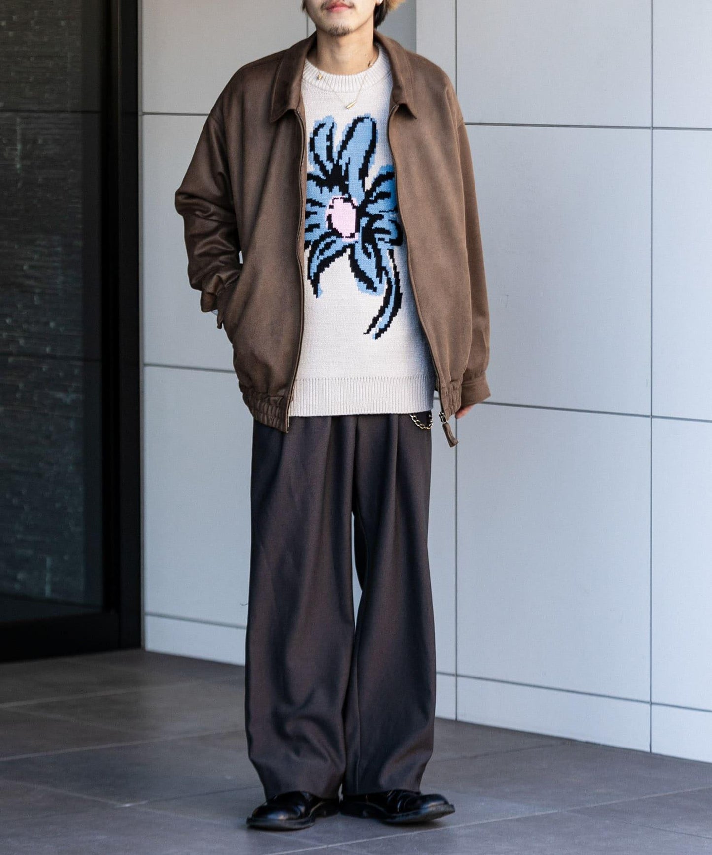 羊毛感雙褶寬腿褲