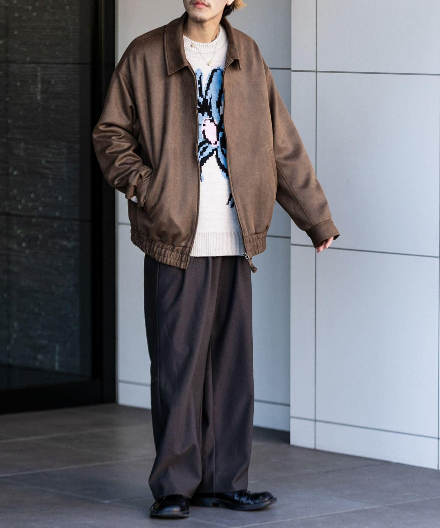 羊毛感雙褶寬腿褲