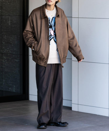 羊毛感雙褶寬腿褲