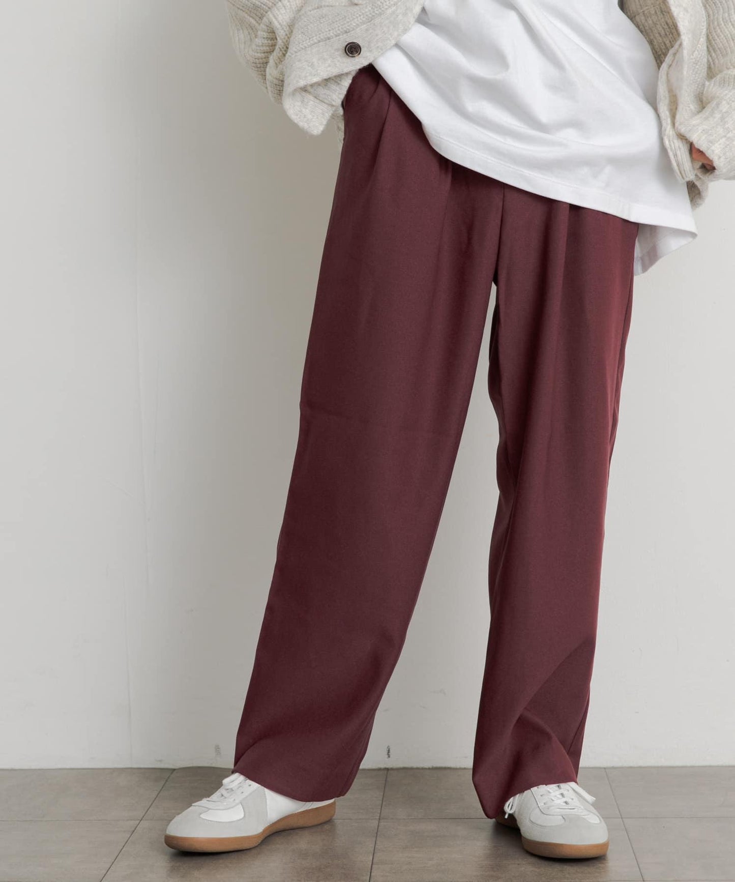 羊毛感雙褶寬腿褲