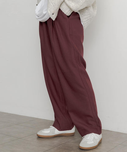羊毛感雙褶寬腿褲