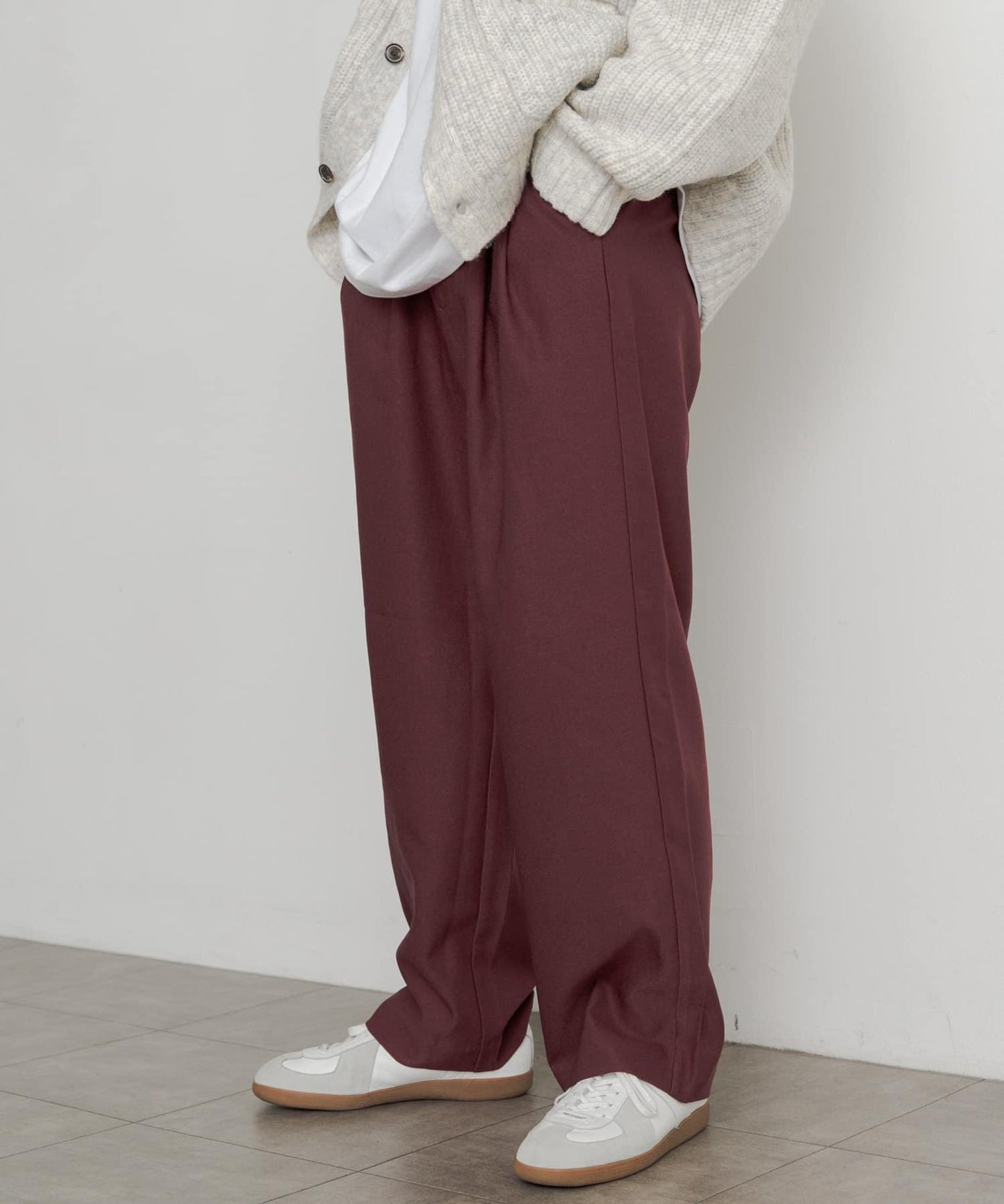 羊毛感雙褶寬腿褲