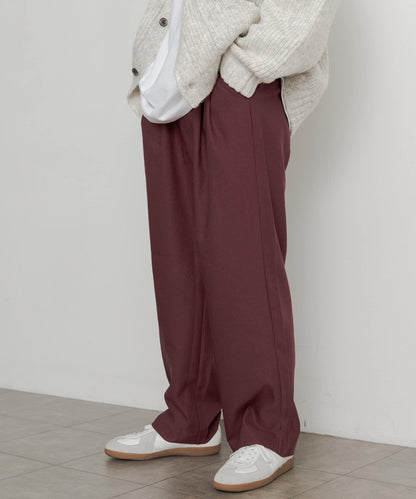 羊毛感雙褶寬腿褲