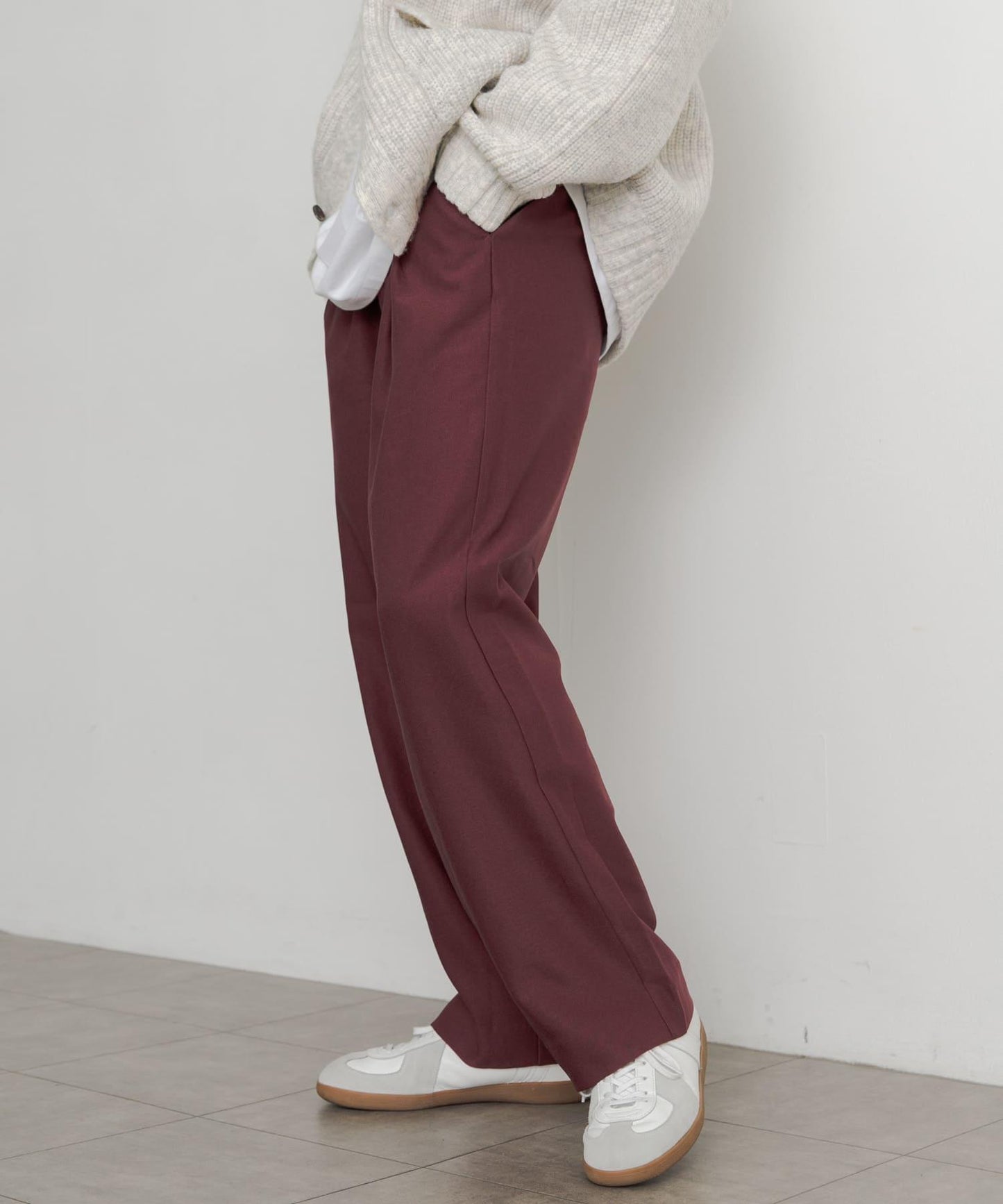 羊毛感雙褶寬腿褲