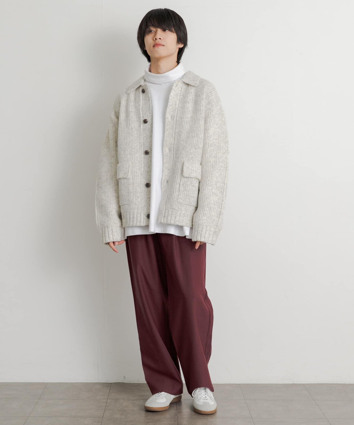 羊毛感雙褶寬腿褲