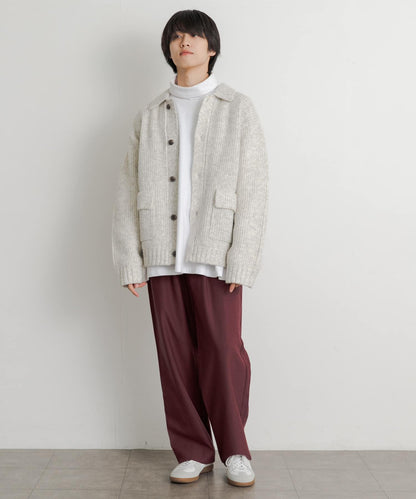 羊毛感雙褶寬腿褲