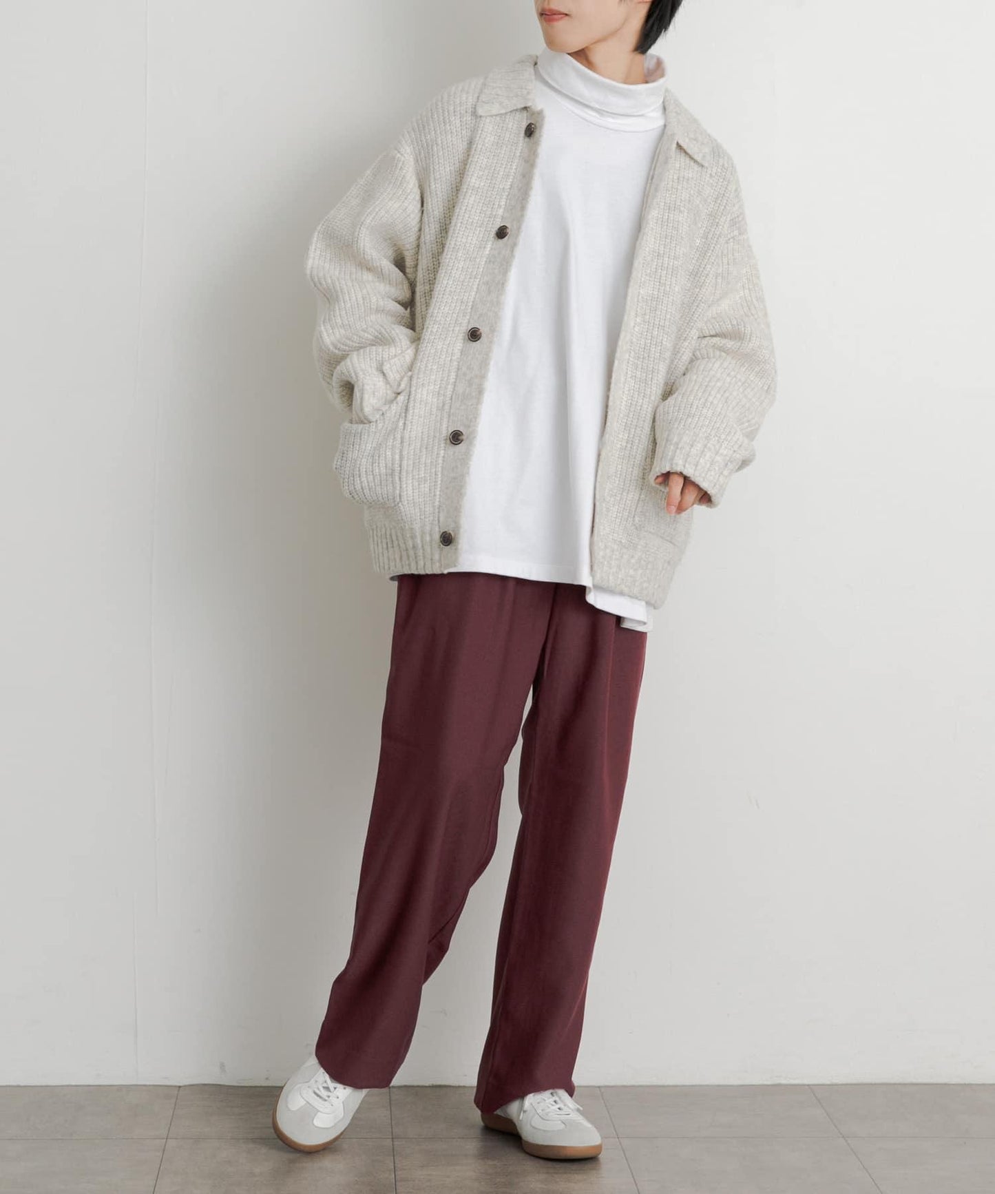 羊毛感雙褶寬腿褲