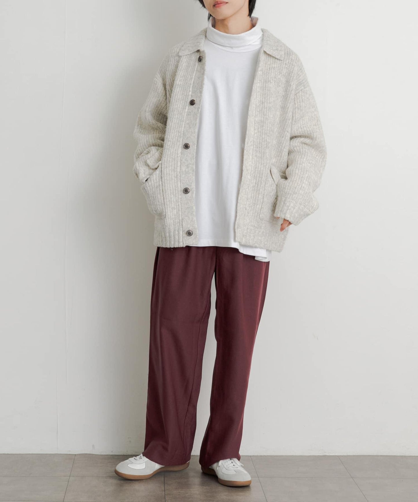 羊毛感雙褶寬腿褲