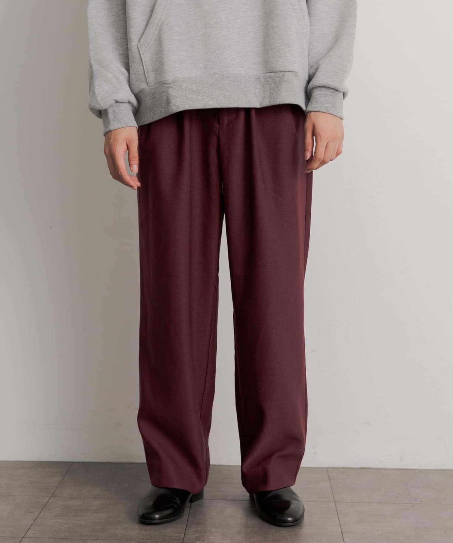 羊毛感雙褶寬腿褲