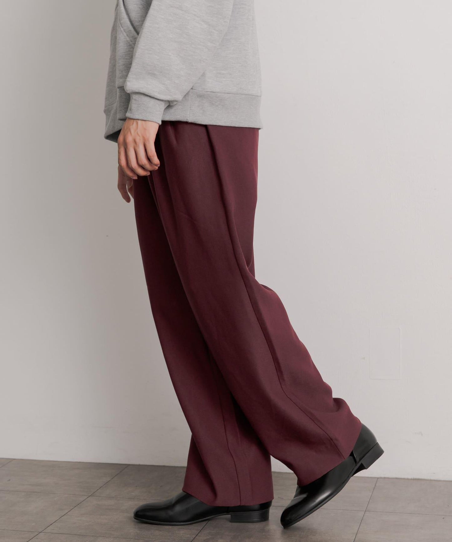 羊毛感雙褶寬腿褲