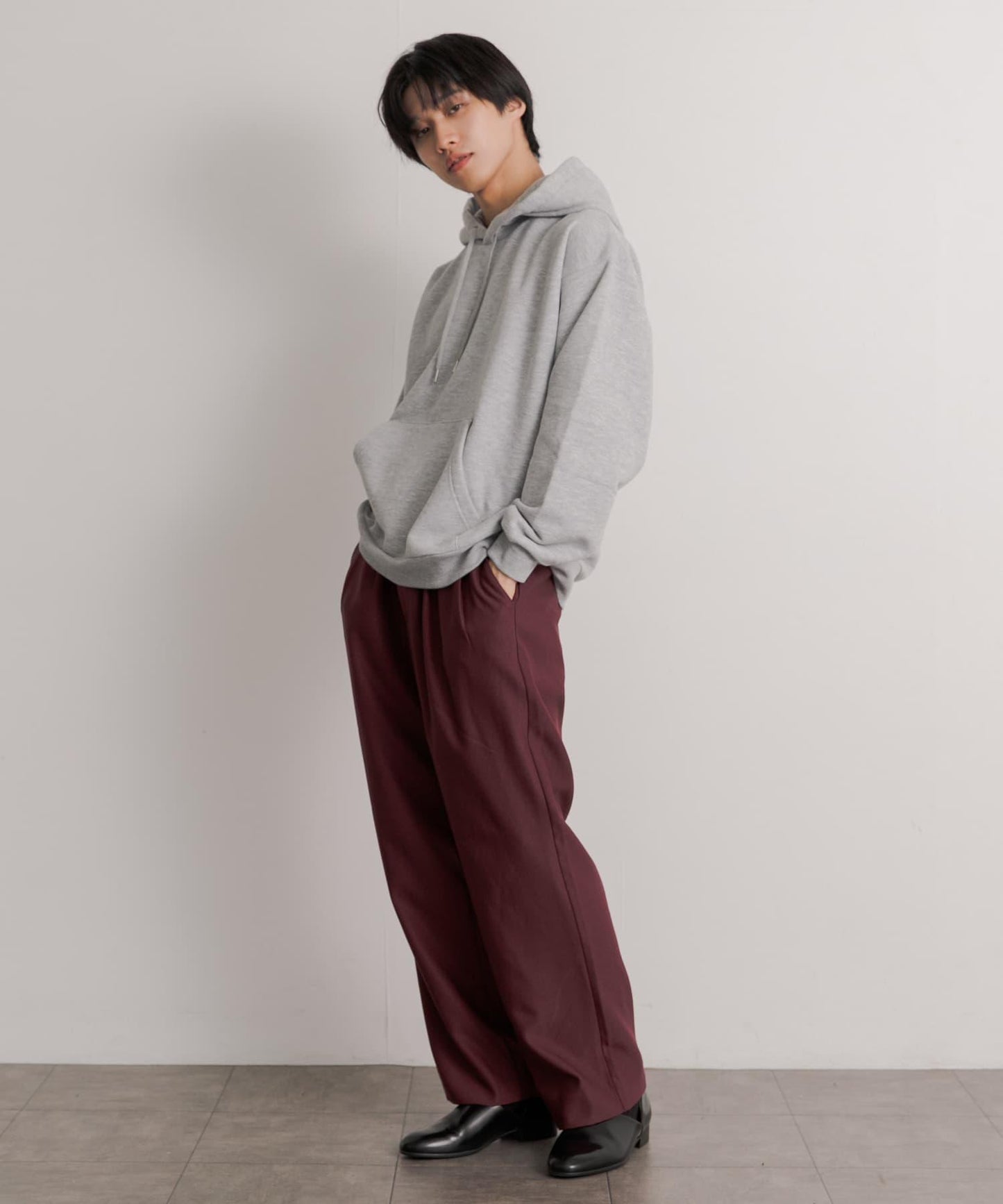 羊毛感雙褶寬腿褲