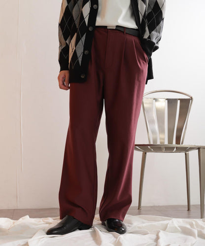 羊毛感雙褶寬腿褲