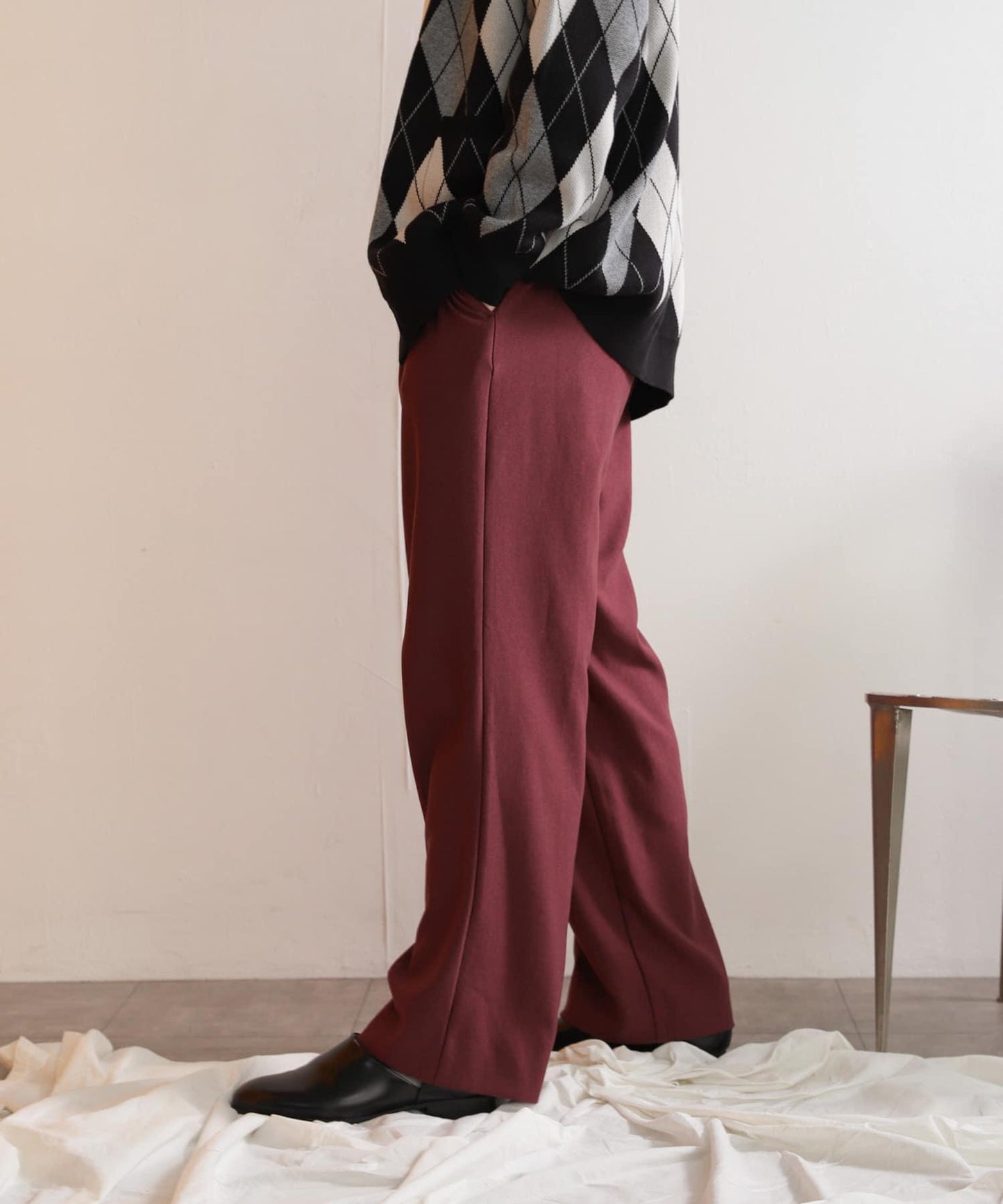 羊毛感雙褶寬腿褲