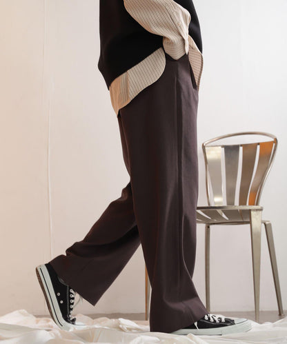 羊毛感雙褶寬腿褲