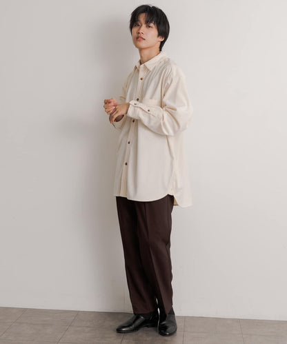 硬挺斜紋中線直筒褲