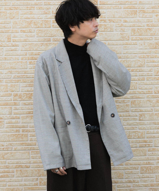 格紋雙排扣寬鬆西裝夾克