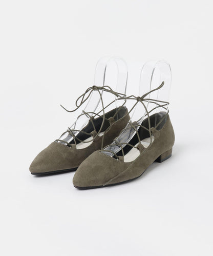 2WAY繫帶蕾絲平底單鞋∴