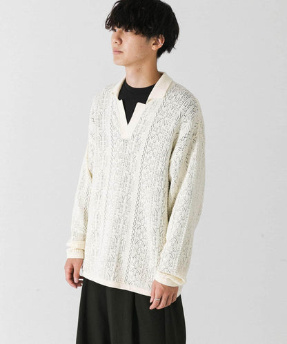 中性蕾絲針織POLO衫