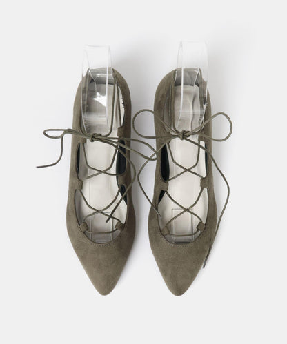 2WAY繫帶蕾絲平底單鞋∴