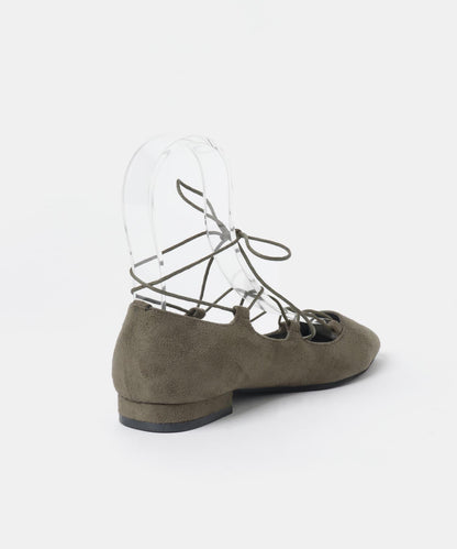 2WAY繫帶蕾絲平底單鞋∴