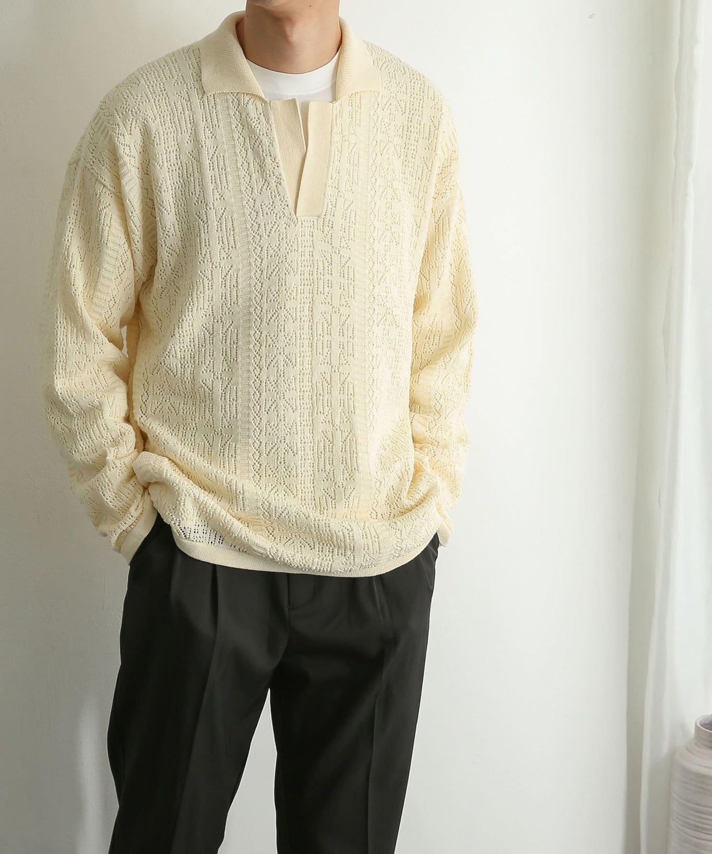 中性蕾絲針織POLO衫