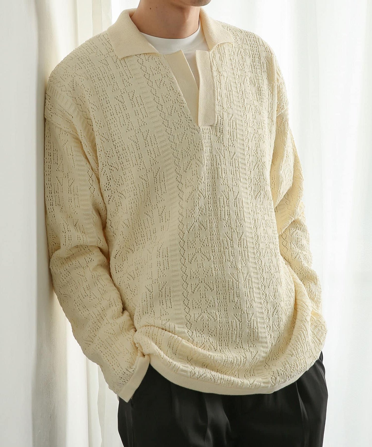 中性蕾絲針織POLO衫