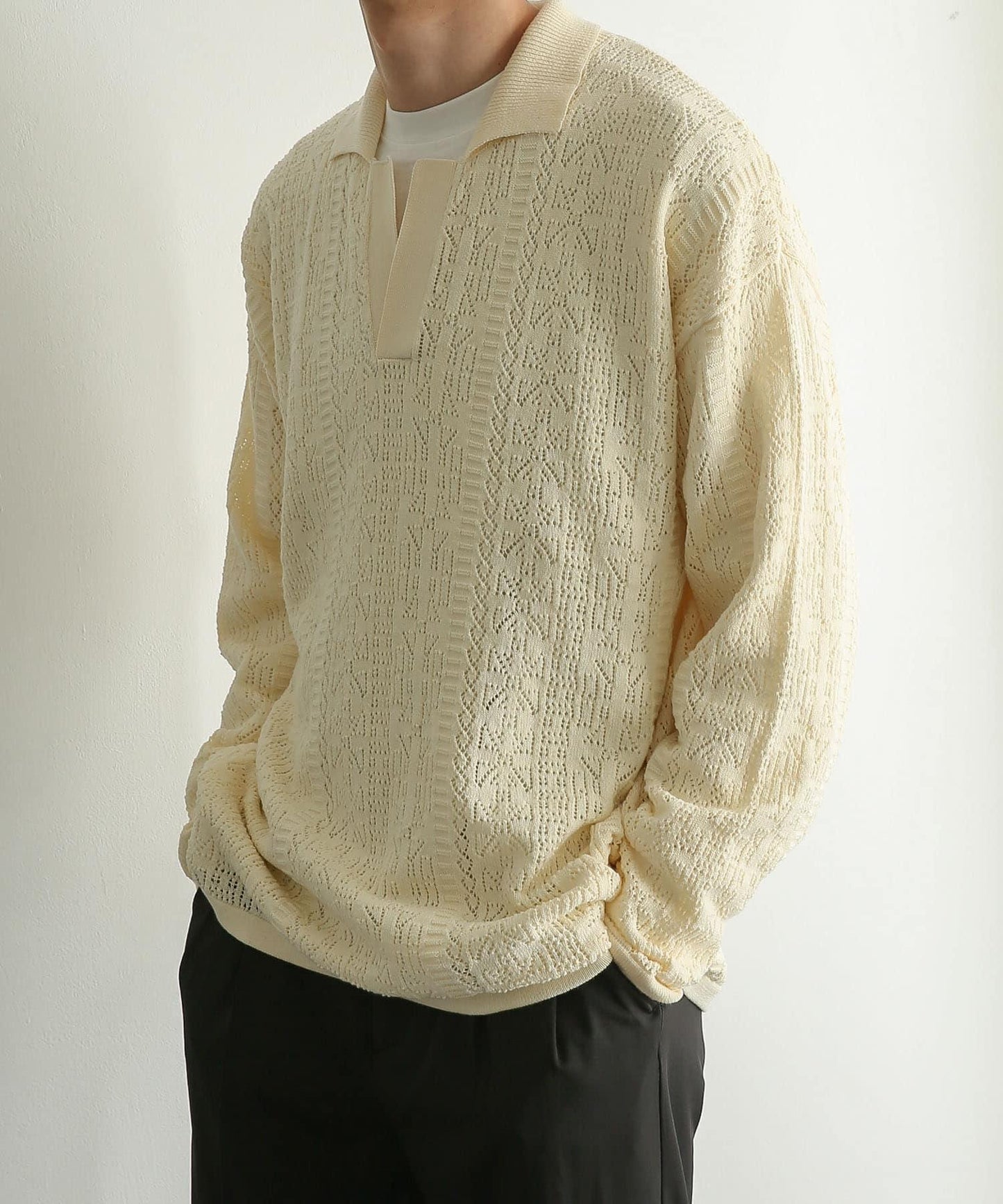 中性蕾絲針織POLO衫