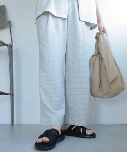 「套裝可搭配」「易打理」格紋亞麻感寬鬆闊腿褲