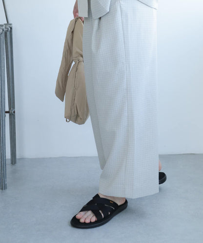 「套裝可搭配」「易打理」格紋亞麻感寬鬆闊腿褲