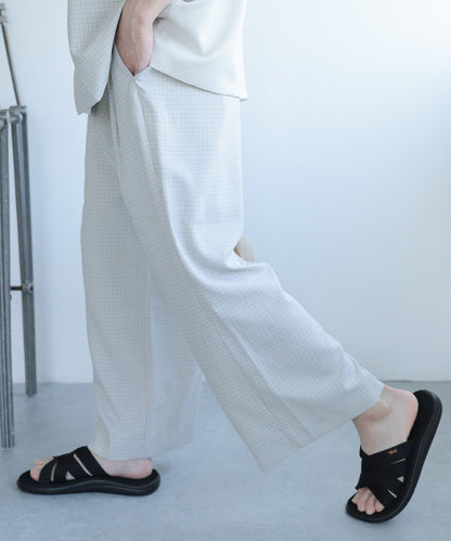 「套裝可搭配」「易打理」格紋亞麻感寬鬆闊腿褲