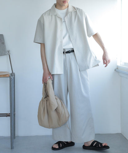 「套裝可搭配」「易打理」格紋亞麻感寬鬆闊腿褲