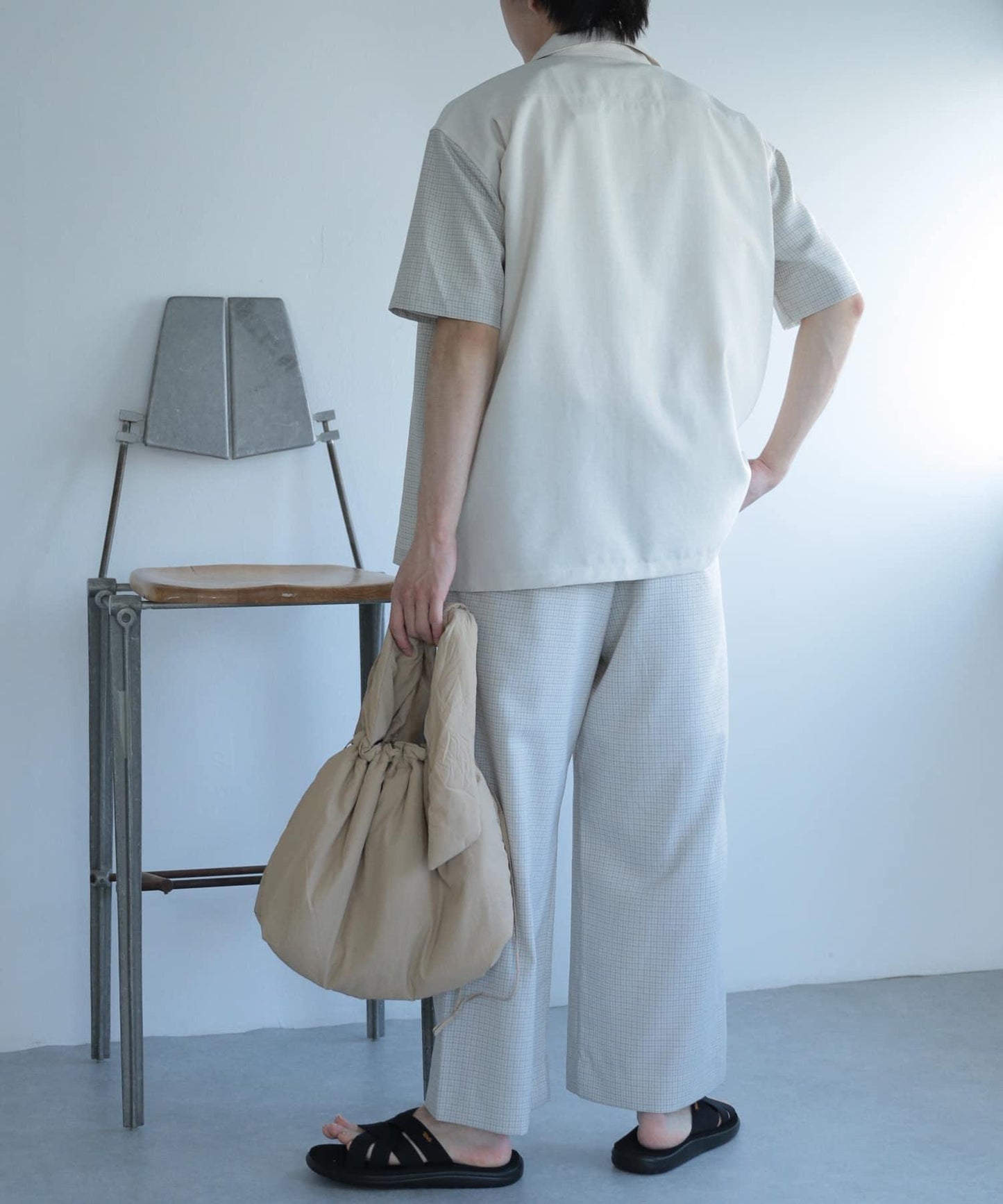 「套裝可搭配」「易打理」格紋亞麻感寬鬆闊腿褲